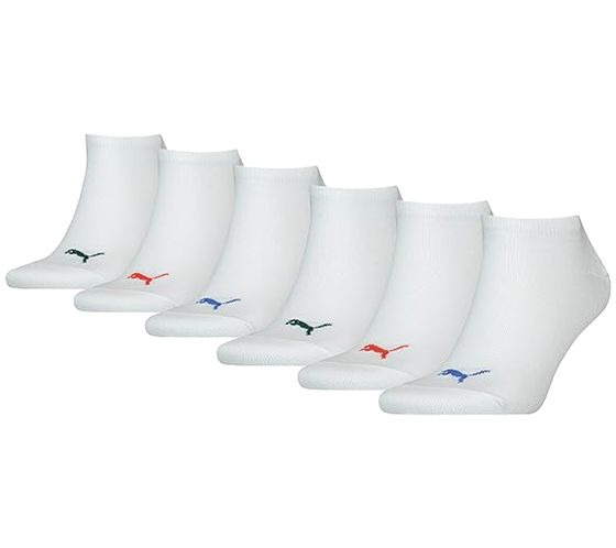 6 Paar PUMA Sneaker-Socken mit farbigen Details Baumwoll-Strümpfe 701219578 008 Weiß