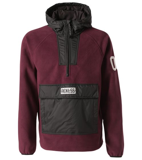 YOUNG & RECKLESS Herren Fleece-Hoody im Color-Blocking-Style Übergangs-Jacke 140001 Burgunder-Rot/Schwarz