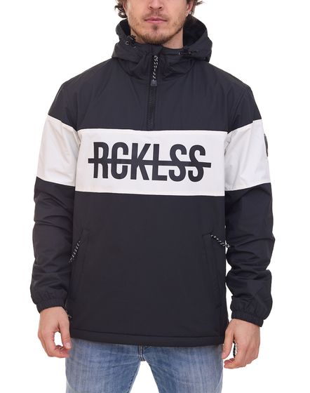 YOUNG & RECKLESS men s pull-over transition jacket in color blocking style windbreaker 140003 black and white