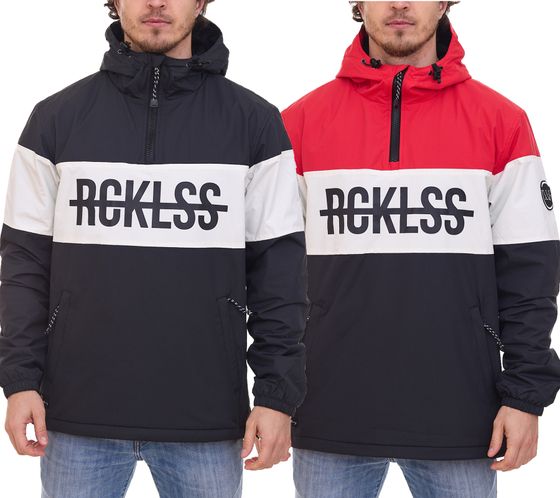 YOUNG & RECKLESS men s pull-over transition jacket in color blocking style windbreaker 140003 red-white-black or black-white