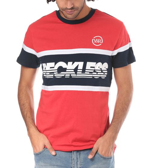 YOUNG & RECKLESS Sweeper Soccer Jersey Men s Cotton Shirt Red/Blue/White