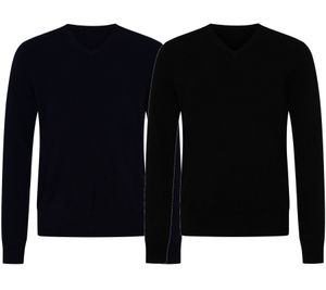 KKS STUDIOS Herren V-Neck Pullover aus 100% Kaschmir Sweater KK2350 Navy oder Schwarz