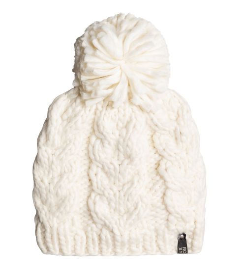 ROXY Damen Winter-Mütze modischer Winter-Beanie Strick-Mütze im Zopfstrick-Design mit Bommel ERJHA04014 WBS0 Weiß 