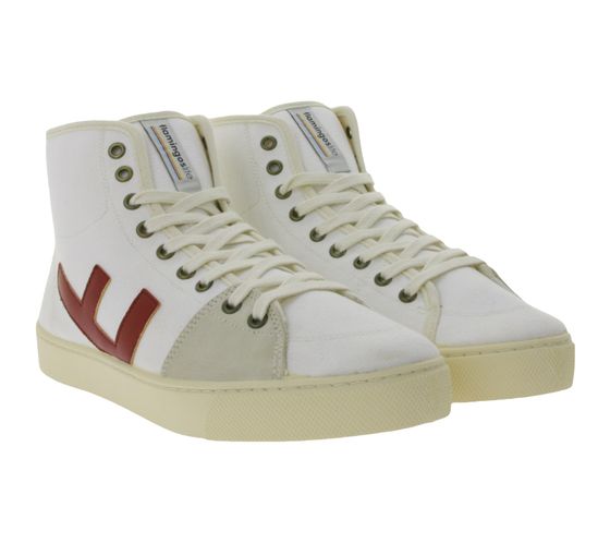 FLAMINGOS LIFE El Camino high-top sneakers fair and sustainable everyday shoes made of canvas made in Spain white/red
