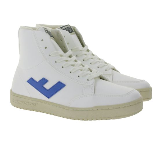 FLAMINGOS LIFE Old 80`s sneaker fair and sustainable high-top sneaker ankle-high shoes made in Spain O8WHIBLUMON white/blue