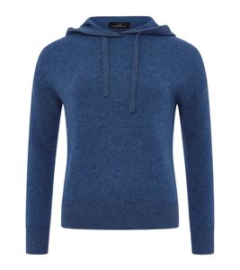 KKS STUDIOS Kurz Hoody Damen Kapuzen-Pullover aus 100% Kaschmir Sweater 7079 Jeans-Blau
