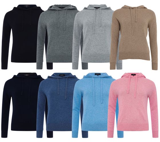 KKS STUDIOS Kurz Hoody Damen Kapuzen-Pullover aus 100% Kaschmir Sweater 7079 Schwarz, Grau, Blau, Pink, Beige