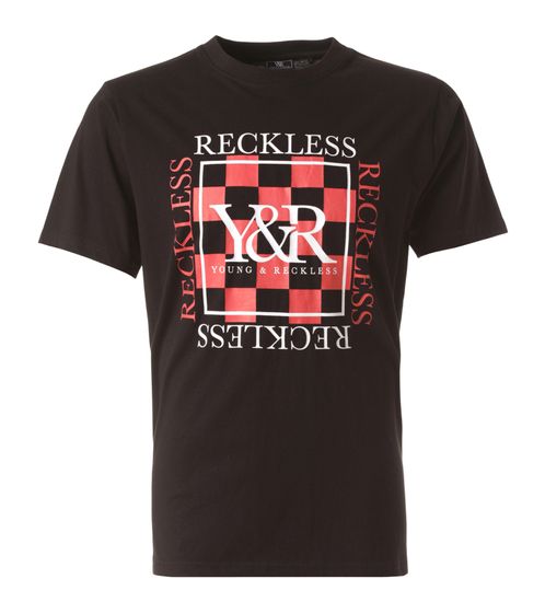 T-shirt pour homme YOUNG & RECKLESS Checker Block, chemise élégante en coton avec imprimé sur le devant MTS3094BLK-200 noir