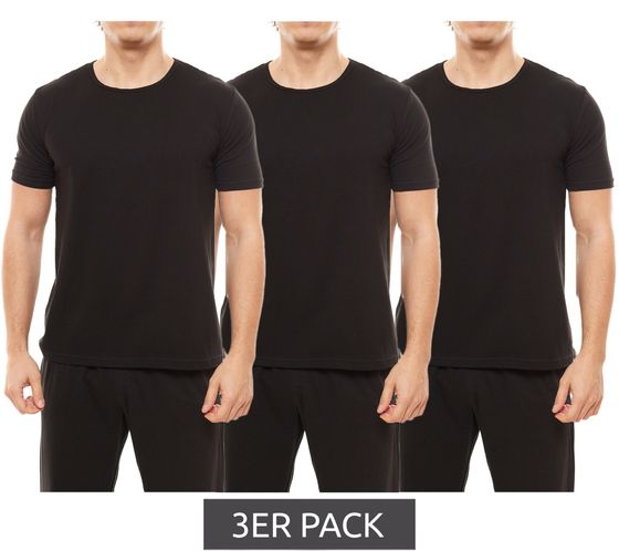 Pack of 3 ENRICO MORI men s basic t-shirt made of organic cotton, round neck shirt, black