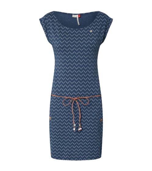 ragwear Tag Zig Zag Damen gemütliches Sommer-Kleid Peta-Approved schickes Abend-Kleid mit Allover-Muster Vegane-Mode 2011-20020 2010 Blau