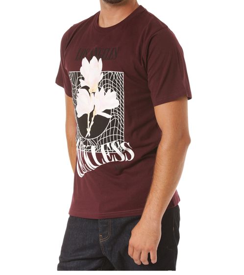 YOUNG & RECKLESS Skynet men's T-shirt cotton shirt with floral front print MTS3182BURG-558 Burgundy red