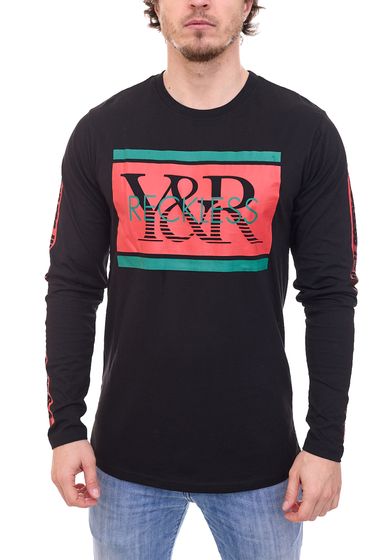 YOUNG & RECKLESS Hydro Herren Baumwoll-Shirt mit Marken-Schriftzug-Print auf Brust und über Ärmel Longsleeve Sweatshirt MLS3267BLK-200 Schwarz