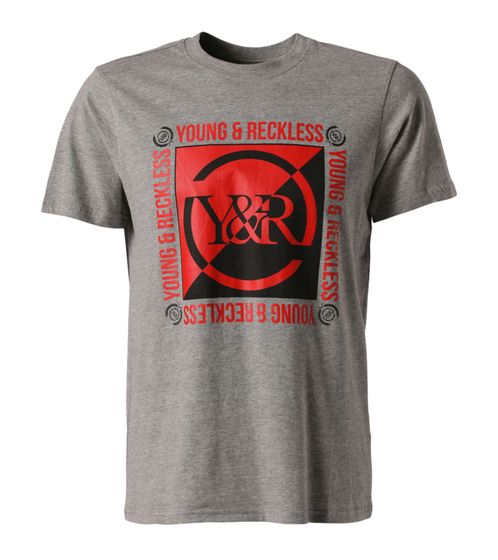 YOUNG & RECKLESS Section t-shirt en coton pour hommes avec imprimé sur le devant 110025-853 gris