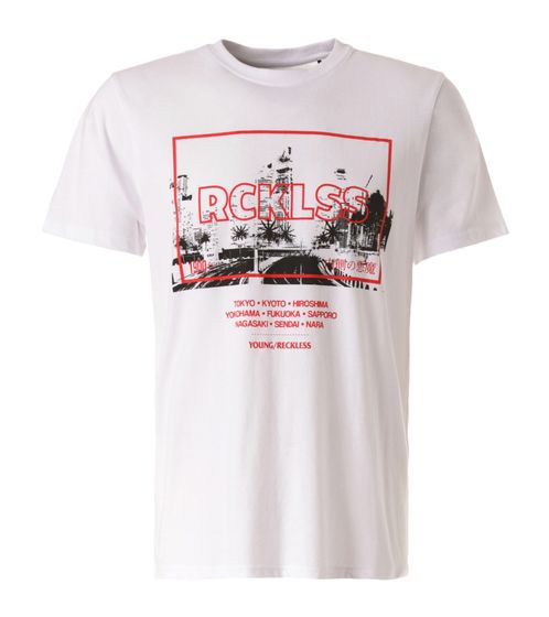 YOUNG & RECKLESS Tokyo Lights Herren T-Shirt stylisches Baumwoll-Shirt mit Front-Print 110019-300 Weiß