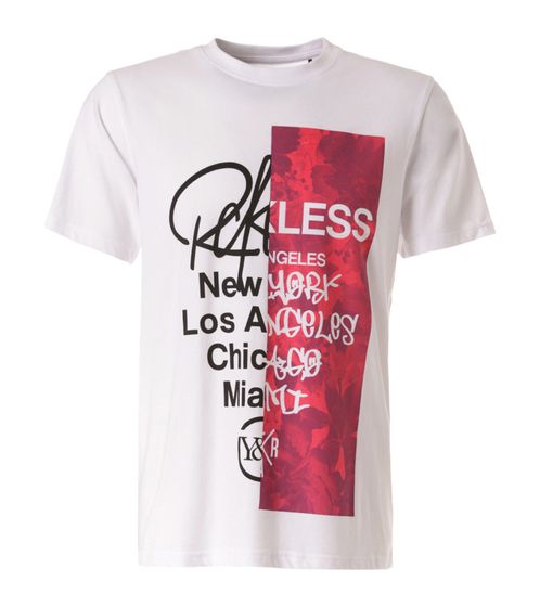 YOUNG & RECKLESS Transplant men's t-shirt stylish cotton shirt with front print 110009-300 white
