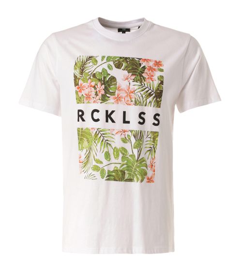 YOUNG & RECKLESS Tropical Herren T-Shirt stylisches Baumwoll-Shirt mit Blumen-Print auf der Front MTS3155WHT-300 Weiß