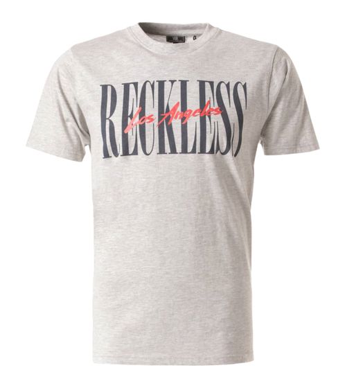 YOUNG & RECKLESS LA Vintage men s simple cotton shirt with lettering print on the front MTS3230HGRY grey