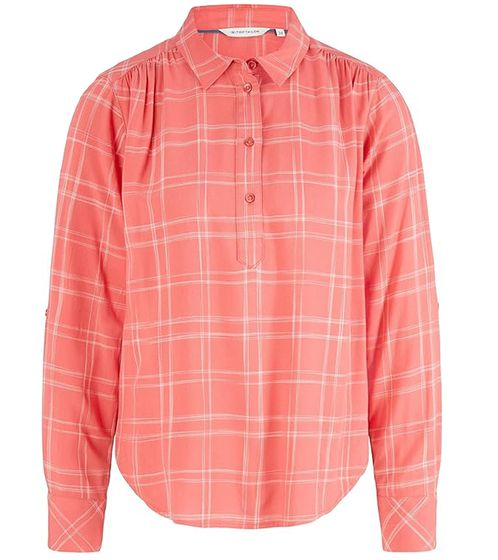 Tom Tailor women's blouse with checked pattern and turn-up sleeves 13400261 coral