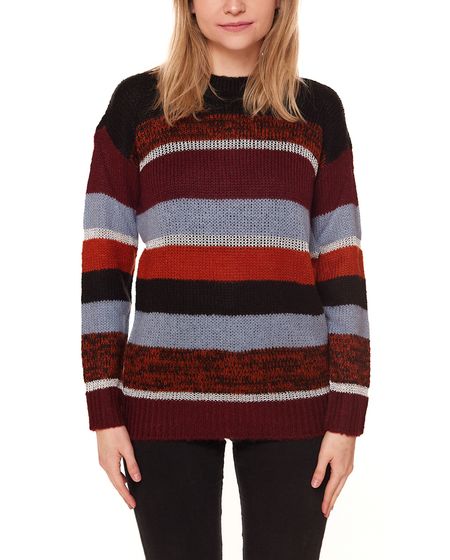 Aniston Damen Pullover gestreifter Grobstrick-Sweater mit Glanzfäden 77874945 Schwarz/Bunt