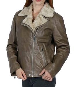 FREAKY NATION leather jacket women's genuine leather jacket with faux fur lining 74745828 Taupe