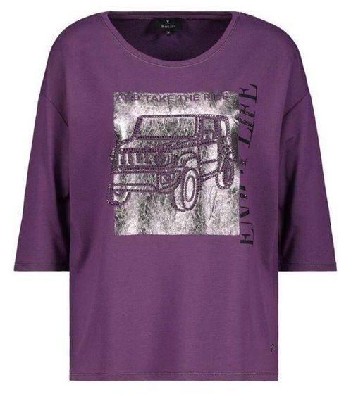 monari Damen Freizeit-Shirt mit 3/4-Arm T-Shirt mit großem Glanz-Print auf Front 36933446 Violett