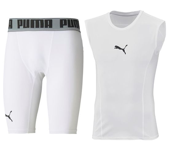Puma BBall Compression Shorts or Compression SL Shirt men's compression clothing in white