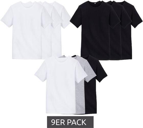 Lot de 9 t-shirts basiques pour hommes ENRICO MORI en coton biologique, chemise à col rond dans un mélange de blanc, noir ou gris