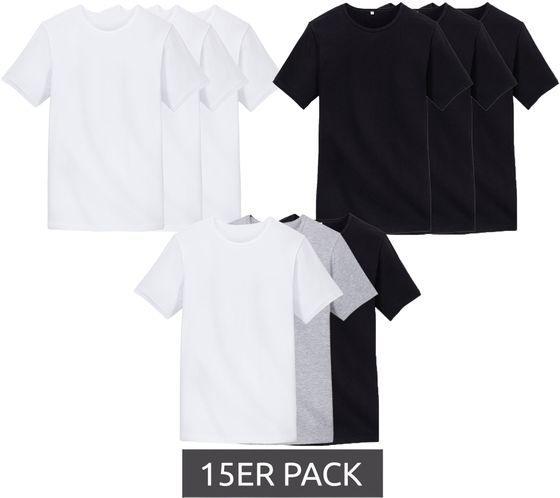 Pack of 15 watson's men's basic t-shirts made of organic cotton, round neck shirts in a mix of white, black or gray