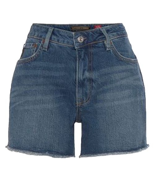 Superdry Salem Mid Short Pantalon en jean à ourlet ouvert pour femme 98585525 Bleu