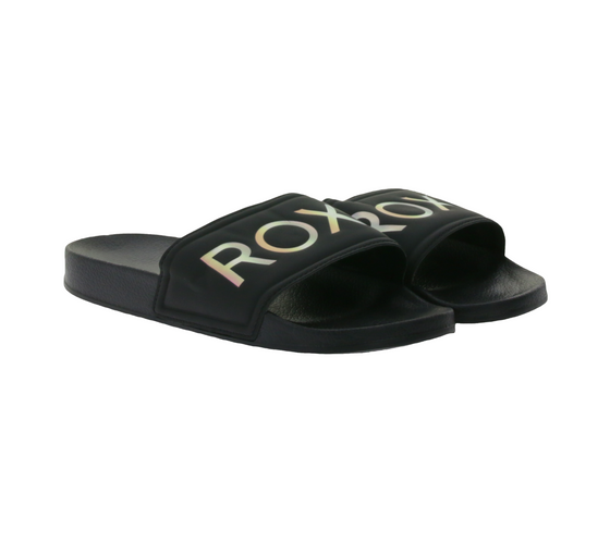 ROXY Slippy women s fashionable flip flops, stylish mules with logo lettering ARGL100287-BL0 black