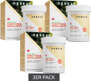 Pack de 3 DESEJR Complément Alimentaire Sport & Flore Intestinale & Digestion 10 Souches / 12 Milliards CFU Vitamine C & D3 + Inuline 90 Comprimés à Croquer Arôme Baies (9 Mois)