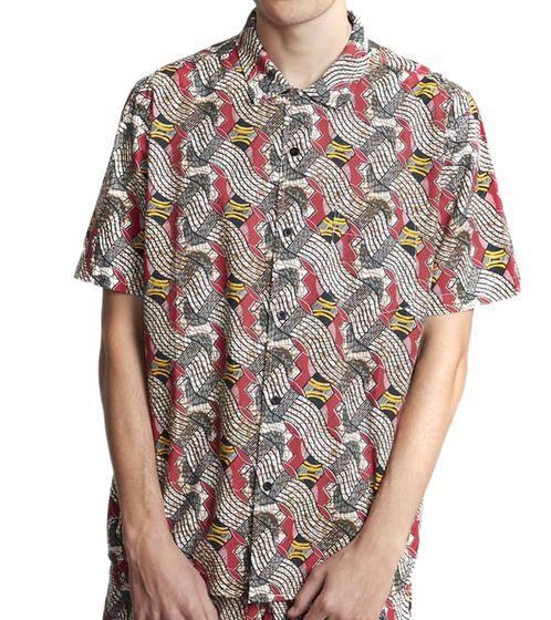 ELEMENT JAMM men s short-sleeved shirt cotton shirt with retro all-over print S1SHB6 4049 Brown/Red/Yellow