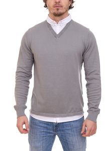 CityComfort Herren Pullover mit V-Ausschnitt Business-Sweater mit Button-Down Hemd-Einsatz MVSS003 Grau