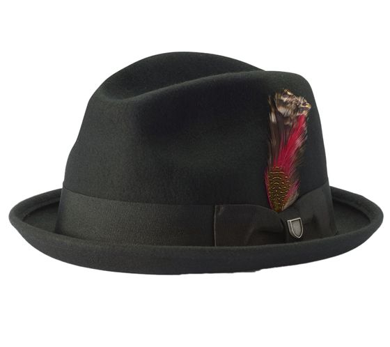 BRIXTON Gain Fedora Player Felt Hat Chapeau d été en laine avec nœud latéral avec plume BRIMHATGAI Noir