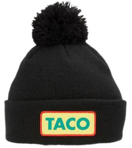 COAL The Vice Beanie simple winter hat cozy bobble hat with taco lettering one size 207508 black