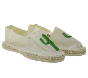 Espadrij Classic Brode Damen Pantoffeln modische Sommer-Schuhe mit Kaktus-Print Beige