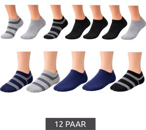 12 pairs of TRUE style cotton stockings with comfort waistband, sustainable everyday socks with different patterns black/grey/blue