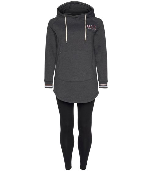 H.I.S Damen Trainings-Anzug 2-teiliger Sport-Anzug Freizeit-Outfit Sweat-Shirt Sport-Leggings Große Größen 78892116 Grau/Schwarz