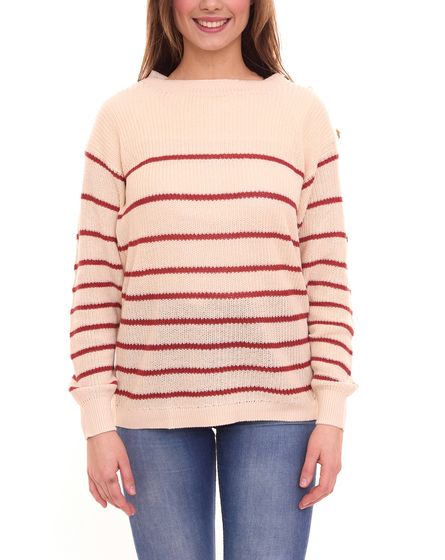 Tamaris women's knitted sweater, loosely woven crew neck sweater in oversize style 92878532 beige