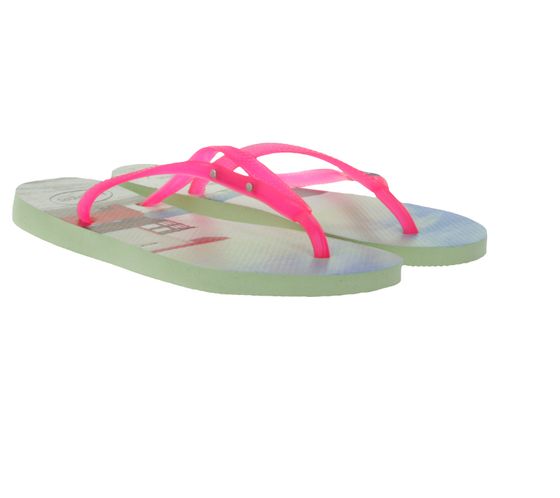 havaianas Slim Paisage Zehen-Trenner mit Strand-Motiv Sommer-Schuhe Pink/Blau