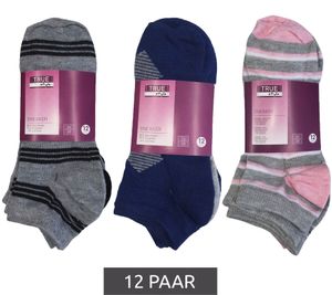 12 pairs of TRUE style cotton stockings with comfort waistband, sustainable sneaker socks with different patterns of pink, blue or black 12 pairs of TRUE style cotton stockings with comfort waistband, sustainable sneaker socks with different patterns of pink, blue or black