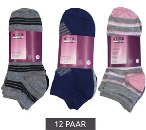 12 paires de bas en coton TRUE style avec ceinture confort, chaussettes baskets durables avec différents motifs de rose, bleu ou noir