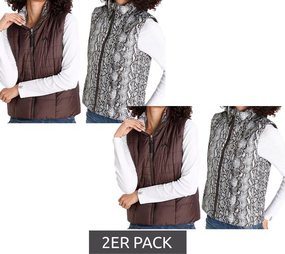 Pack of 2 ALPENBLITZ women s reversible vest, plain-colored and all-over print quilted vest 48569704 brown/black/white