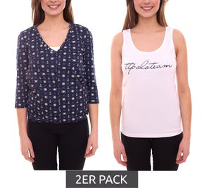 Lot de 2 TOM TAILOR Ensemble t-shirt chemise d été femme et haut en coton 21882004 blanc/bleu Lot de 2 TOM TAILOR Ensemble t-shirt chemise d été femme et haut en coton 21882004 blanc/bleu