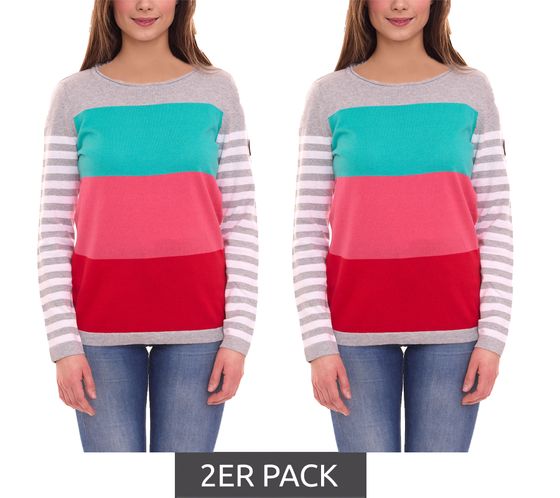2er Pack KangaROOS Damen Pullover Color-Blocking Baumwoll-Shirt 59680160 Grau/Türkis/Rosa