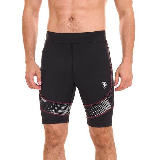 Ferrari Herren Radler-Hose mit reflektierenden Elementen Trainings-Hose mit Logo-Patch Sport-Hose 270064174 VIN Schwarz/Weinrot