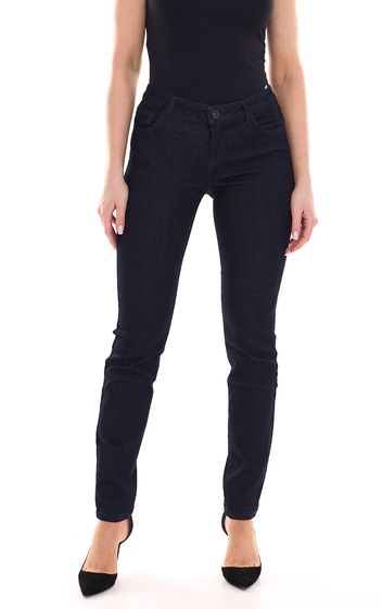 H.I.S. Damen schlichte Jeans im 5-Pocket-Style Denim-Hose mit Logo-Patch 65105018 Dunkelblau