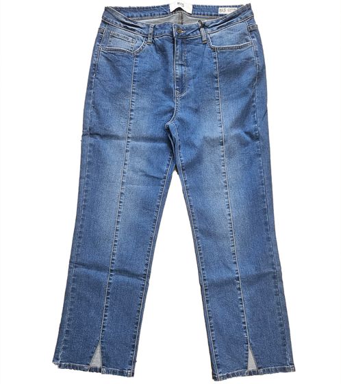 H.I.S. Pantalon en jean pour femme, jean avec découpe et couture centrale, pantalon en jean avec patch logo 22062141 bleu