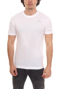 Kappa chemise en coton pour hommes, chemise à col rond avec petit patch logo, chemise à manches courtes 711169 A1C blanc