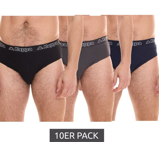 Pack of 10 Kappa men's briefs with cotton stretch underwear with logo waistband underpants 711167 black, blue or gray